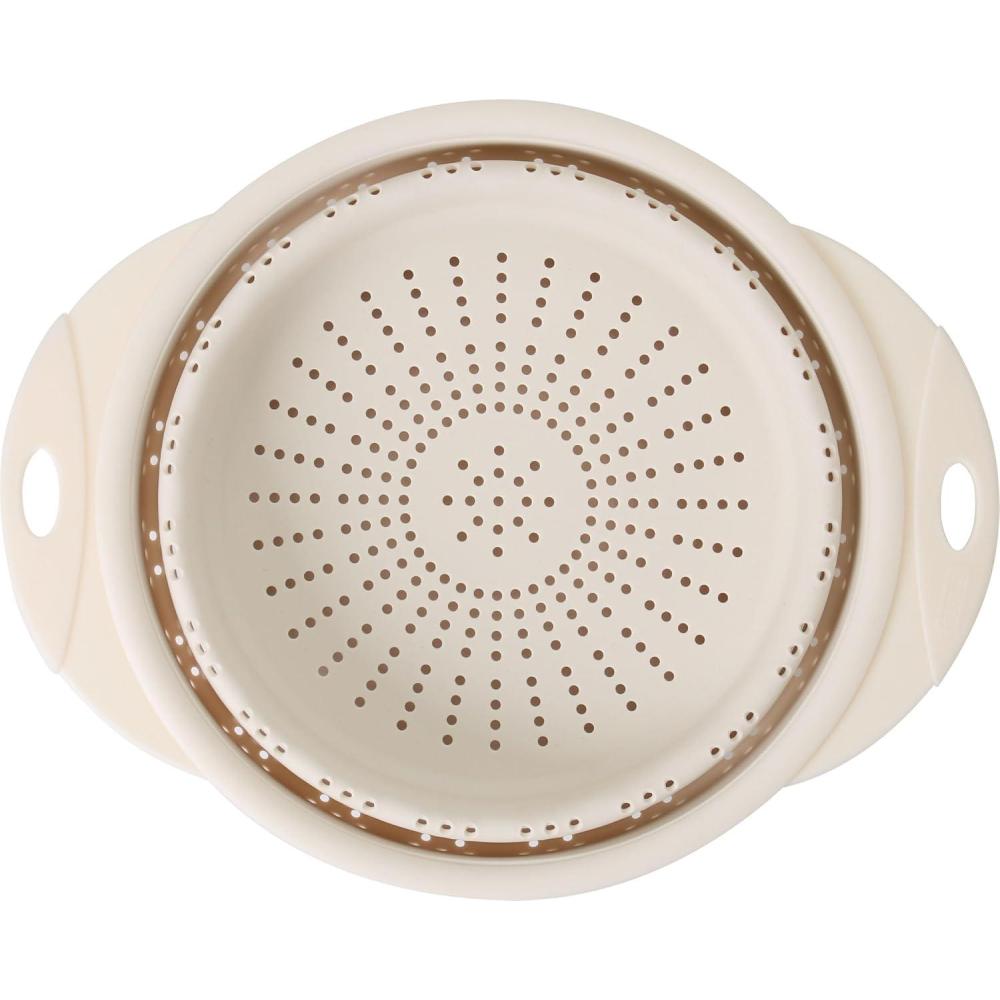 Dexas 8″ Collapsible Silicone Strainer in Sage, Kitchen Strainer with Handles, 7.2 Cup Capacity | BPA-Free, Heat-Resistant, Space-Saving Kitchen Tool(Cream)