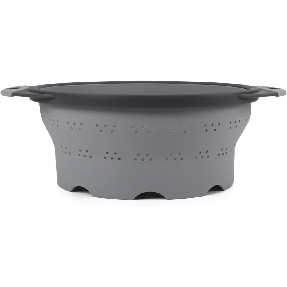 Dexas 8″ Collapsible Silicone Strainer in Sage, Kitchen Strainer with Handles, 7.2 Cup Capacity | BPA-Free, Heat-Resistant, Space-Saving Kitchen Tool(Cool Gray)