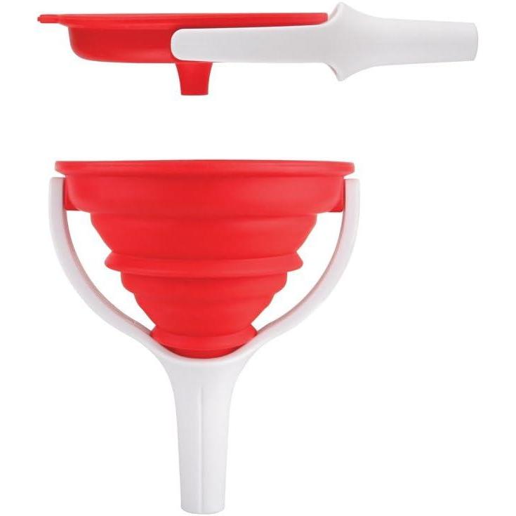 Dexas POP Small Collapsible Silicone Funnel, 2.5 inch Diameter, Gray(Red and White)