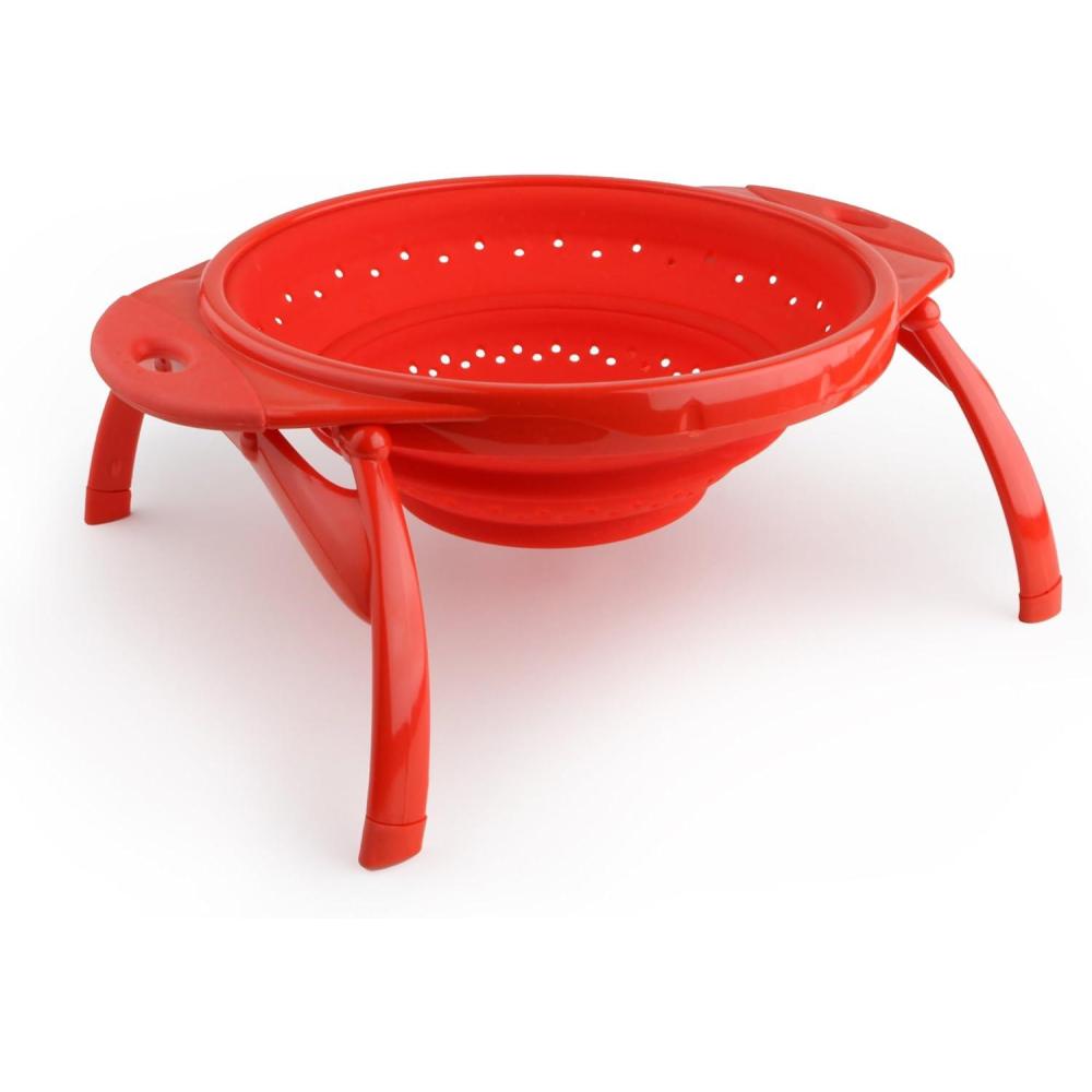 Dexas POP Collapsible Silicone Colander, 10 inch diameter, Solid Red(Red)