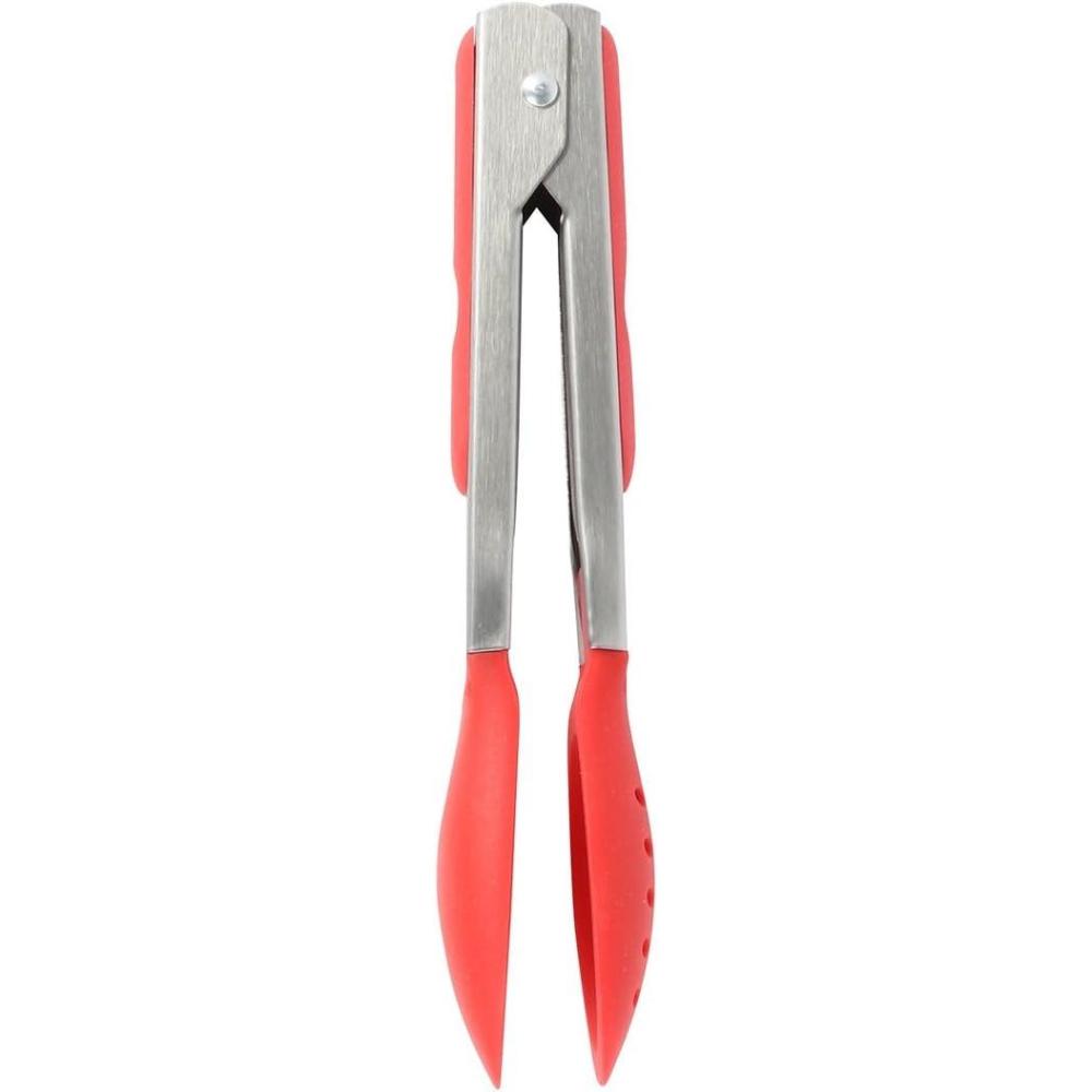 Dexas Spoon & Strain Tongs with Gravity open & Close Operation, 12″, Gray(Red)
