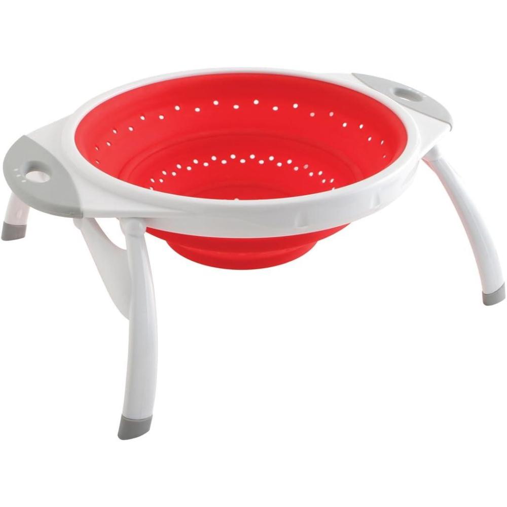 Dexas POP Collapsible Silicone Colander, 10 inch diameter, Solid Red(Red/White)