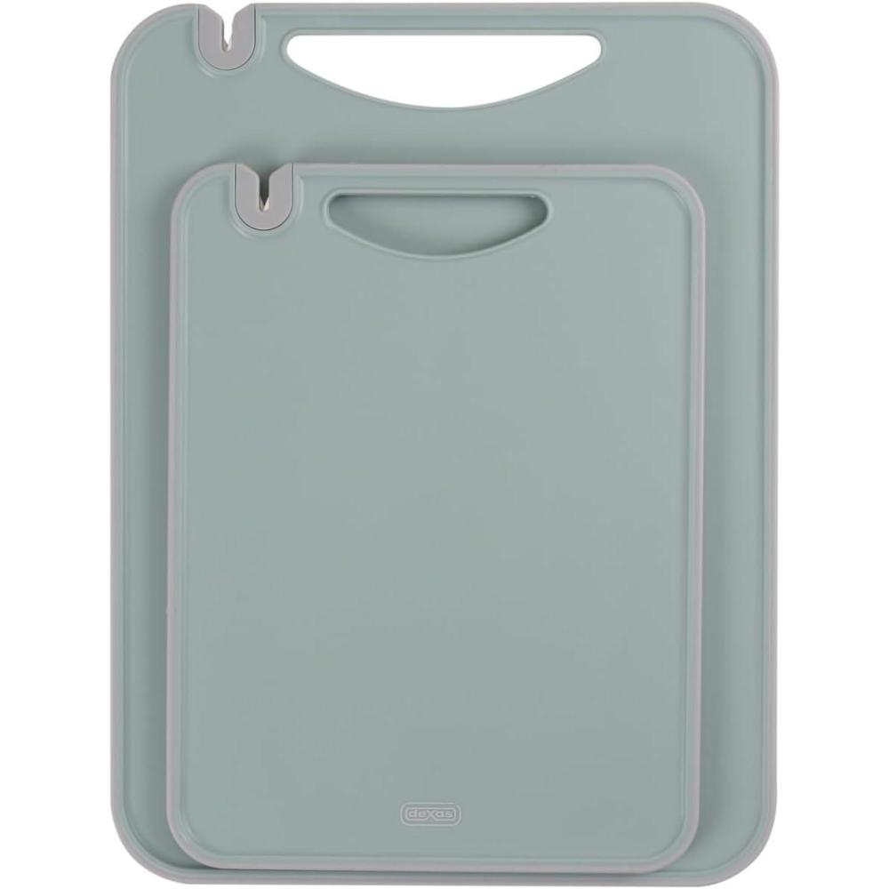 Dexas 2-Pack Reversible Cutting Board Set with Ceramic Knife Sharpener – Non-Slip, Built-In Handle & Ruler, Dishwasher Safe (8″ x 11.6″ & 11″ x 14.5″)