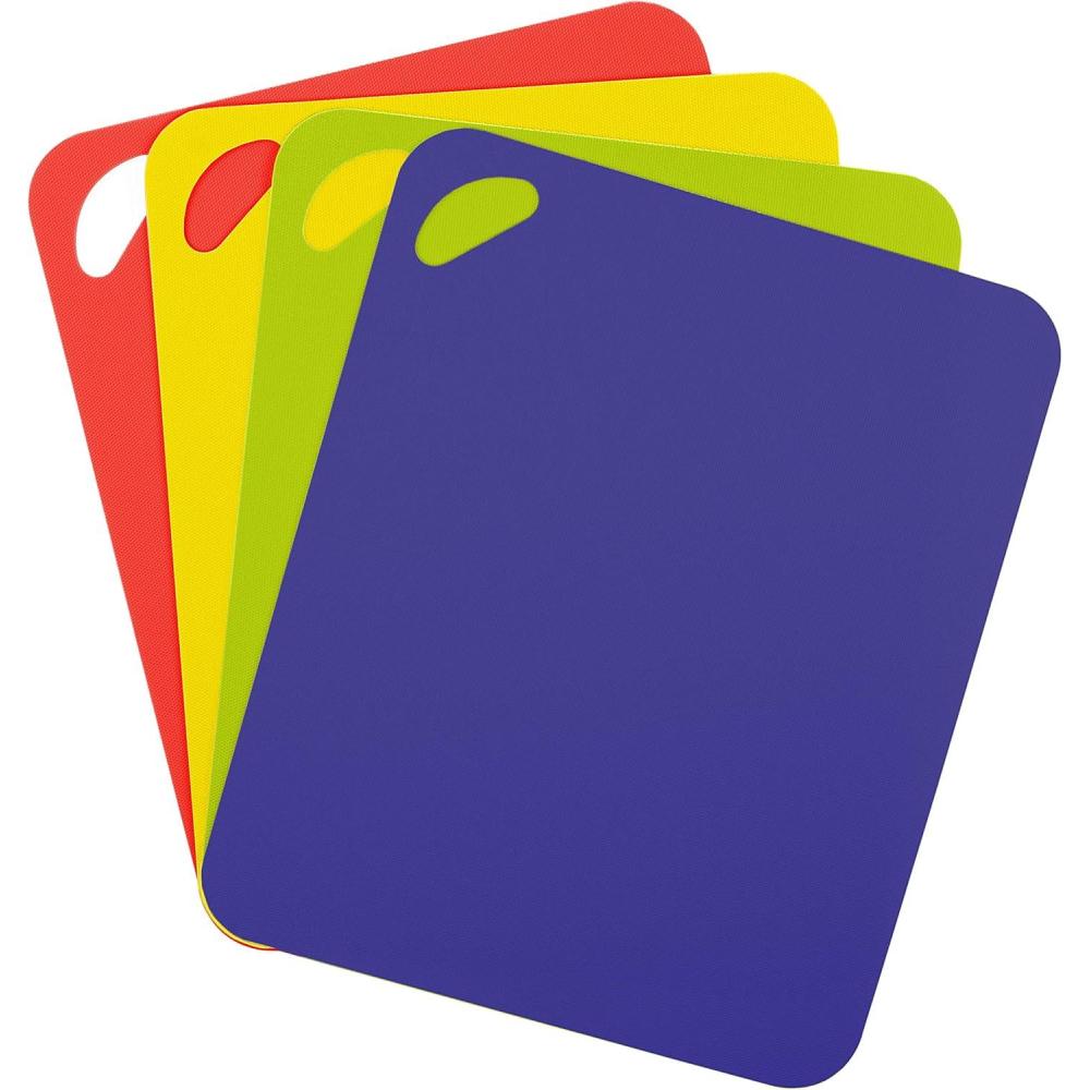 Dexas Heavy Duty Cutting Board Grippmat, Flexible Cutting Boards for Kitchen, Set of 4, Non Slip Plastic Board Cutting Mat 11.5 by 14 inches, Gray, Turquoise, White, Green Set Kitchen Gadgets(Blue  Green  Yellow  Red)