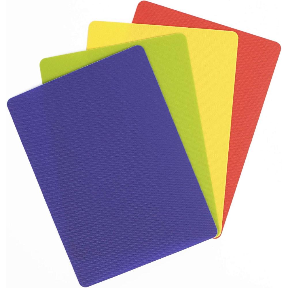 Dexas Heavy Duty Cutting Board Grippmat, Flexible Cutting Boards for Kitchen, Set of 4, Non Slip Plastic Board Cutting Mat 11.5 by 14 inches, Gray, Turquoise, White, Green Set Kitchen Gadgets(Blue  Green  Yellow and Red)