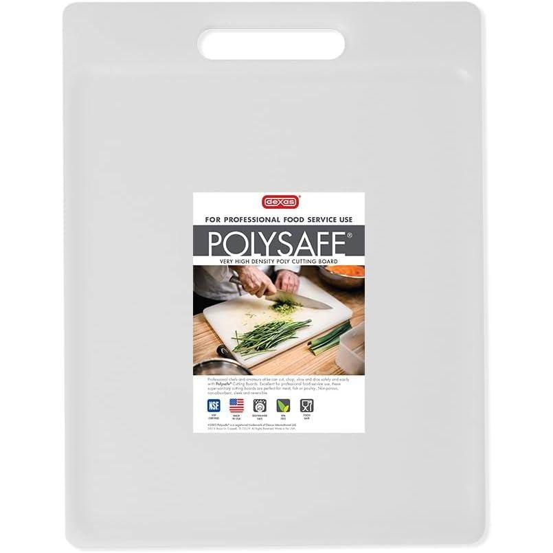 Dexas NSF Polysafe Cutting Board with Handle, 9.5 x 15 Inches, Reversible Non-Slip Kitchen Cutting Board, White(Concave)