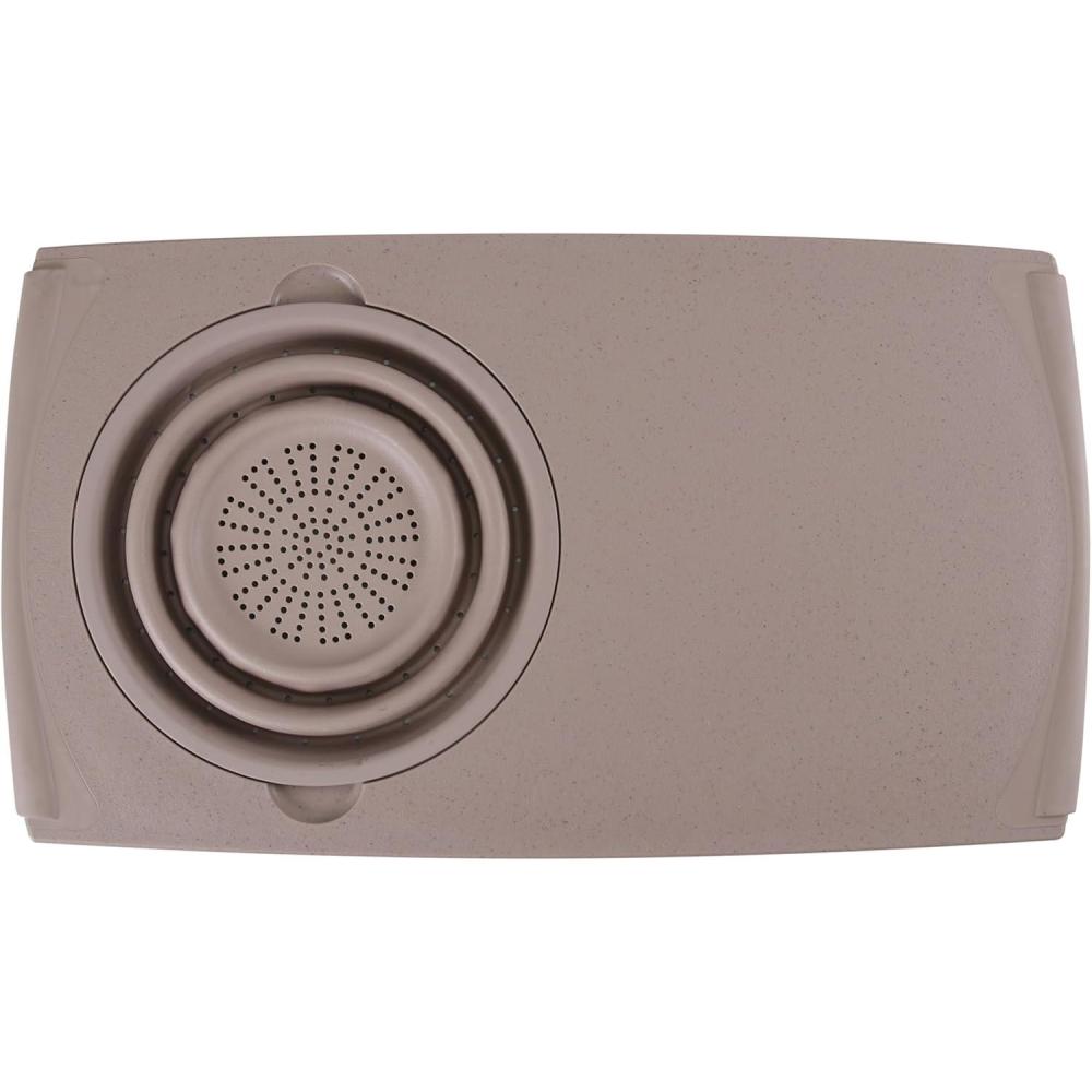 Dexas Over the Sink PolyFiber Flax Cutting Board with Collapsible Colander Strainer, 11.5 x 20″, Cream(Taupe)