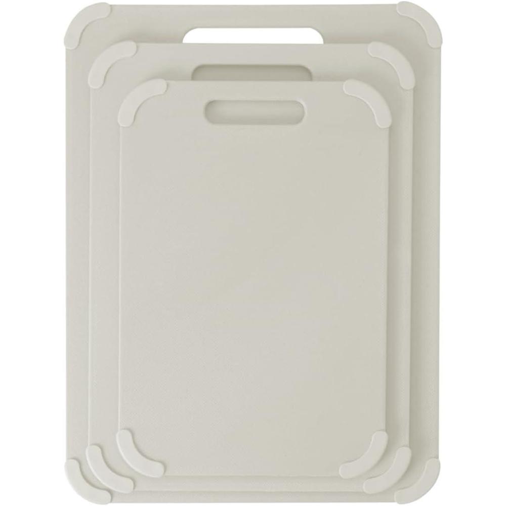Dexas Fresh Prep 3-Pack Non-Slip Cutting Board Set – Dishwasher Safe Plastic Boards with Silicone Grip Corners & Handle, Sage (14.17″ x 10.63″, 12.6″ x 9.06″, 11.02″ x 7.48″)(Cream)