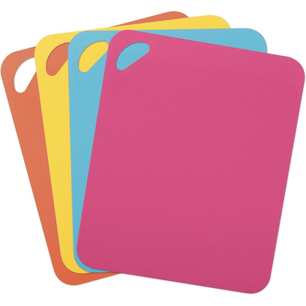 Dexas Heavy Duty Cutting Board Grippmat, Flexible Cutting Boards for Kitchen, Set of 4, Non Slip Plastic Board Cutting Mat 11.5 by 14 inches, Gray, Turquoise, White, Green Set Kitchen Gadgets(Turquoise / Pink / Orange / Yellow)