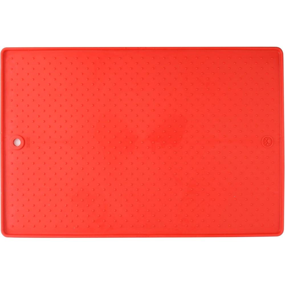 Dexas Pets Grippmat Flexible Non-Slip Pet Placemat/Spill Catcher for Dog Bowls and Cat Bowls, 17 by 23.5 Inches, Gray(Red)