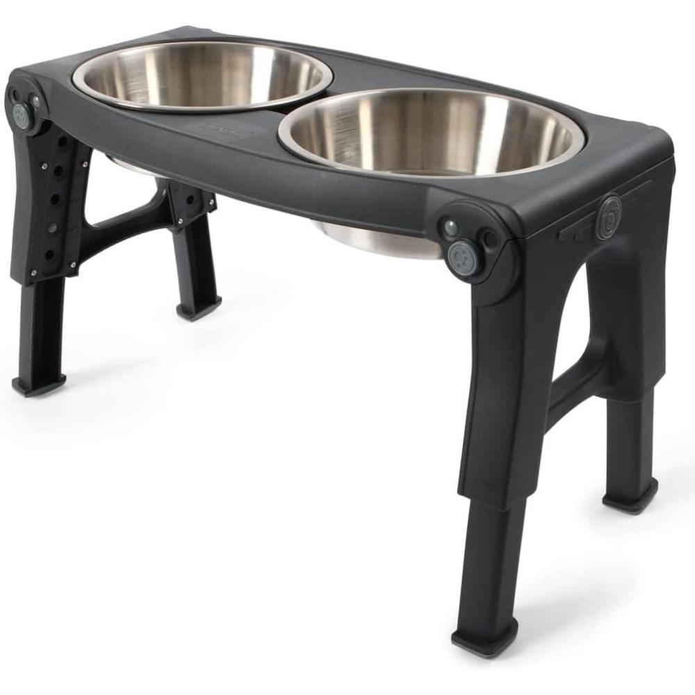 Dexas Pets Adjustable Height Double Pet Feeder with Stainless Steel Bowls(Stainless Steel Bowls)
