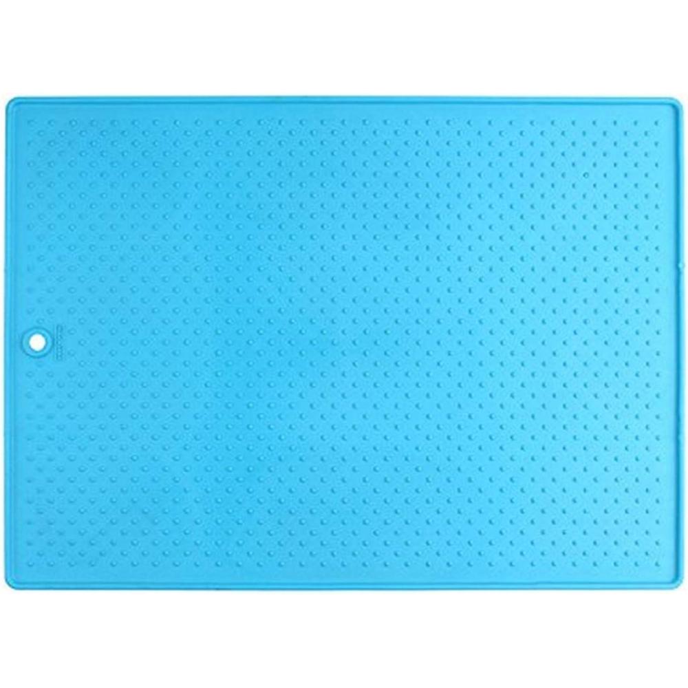 Dexas Pets Grippmat Flexible Non-Slip Pet Placemat/Spill Catcher for Dog Bowls and Cat Bowls, 17 by 23.5 Inches, Gray(Blue)