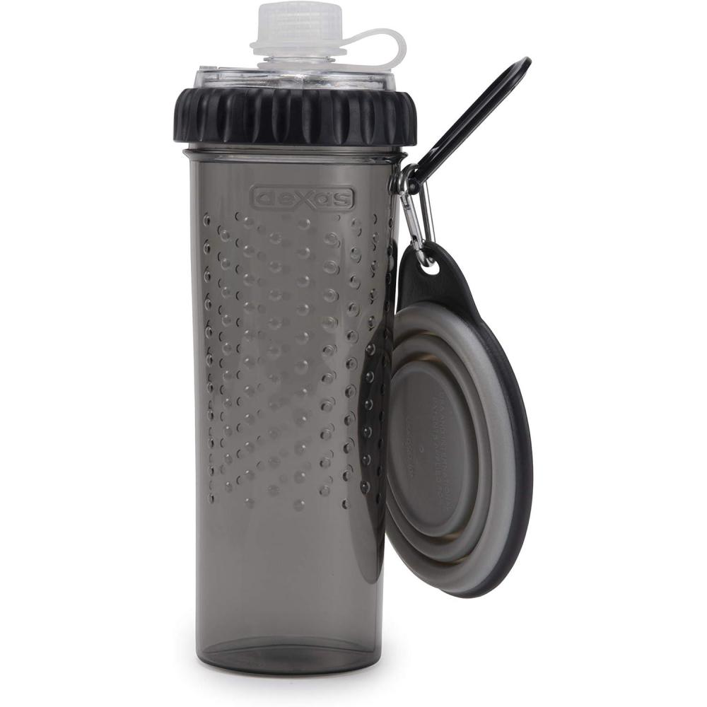 Dexas Popware for Pets Snack Duo Dual Chambered Hydration Bottle and Snack Container with Collapsible Pet Cup, Green(Light Gray)