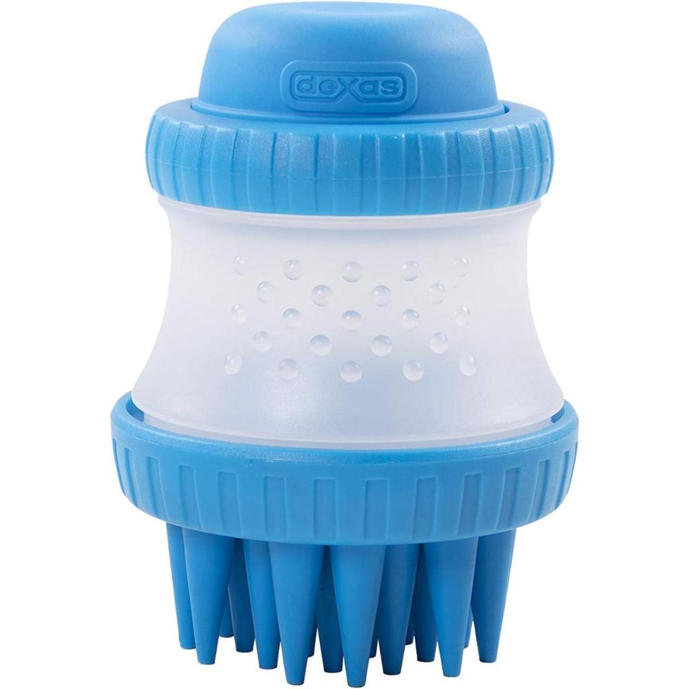 Dexas ScrubBuster Silicone Dog Washing Brush with Built-in Shampoo Reservoir, Pro Blue(Pro Blue)