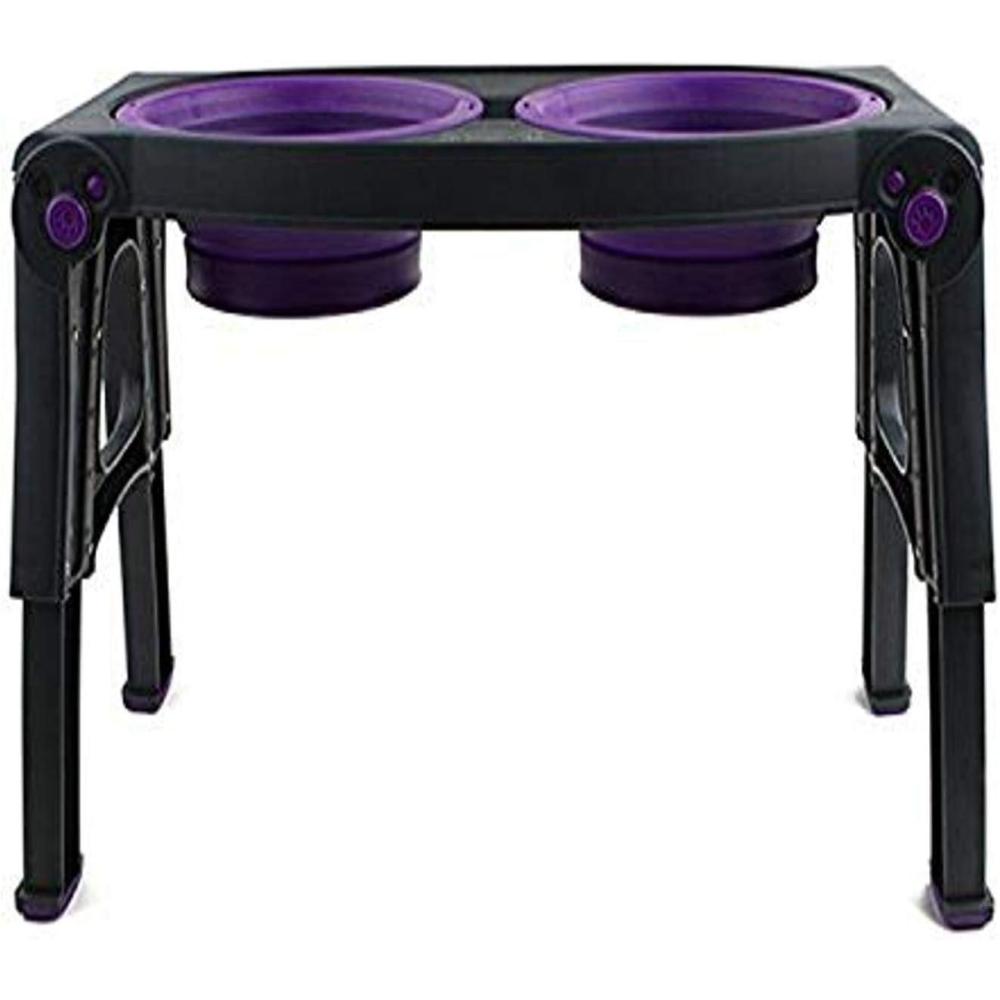 Dexas Pets Adjustable Height Double Pet Feeder with Stainless Steel Bowls(Gray/Purple)