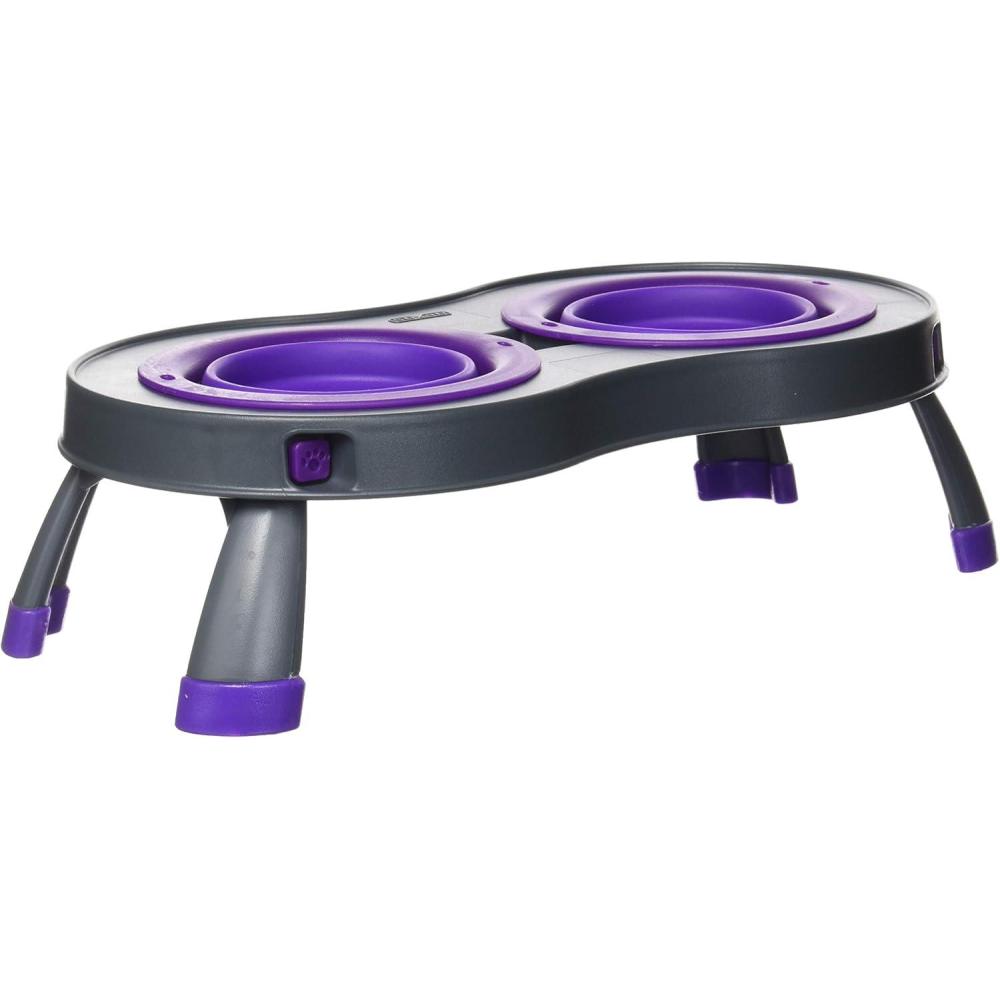 Dexas Pets Double Elevated Pet Feeder, 2.5 Cup Bowls, Pro Blue (PW1104322194)(Gray/Purple)