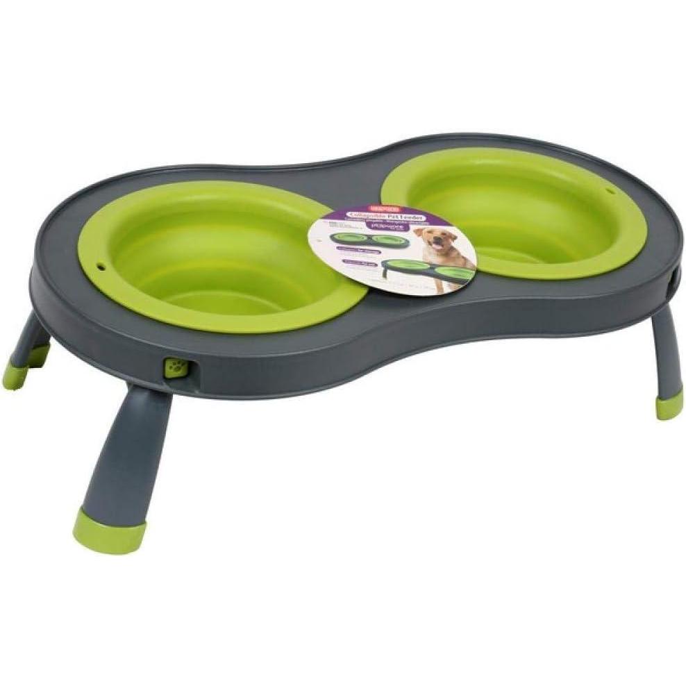 Dexas Popware for Pets Double Elevated Pet Feeder, Large, Gray/Green(Gray/Green)