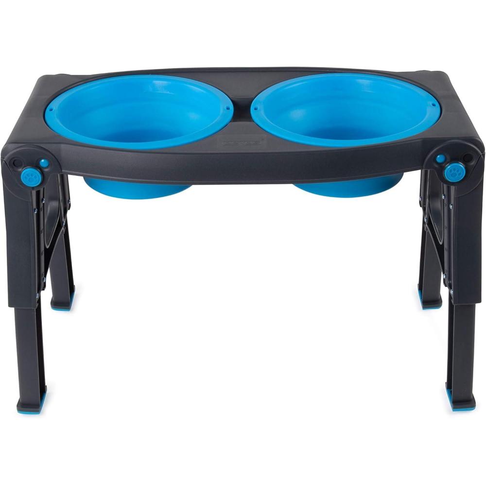 Dexas Pets Adjustable Height Double Pet Feeder with Stainless Steel Bowls(Pro Blue)