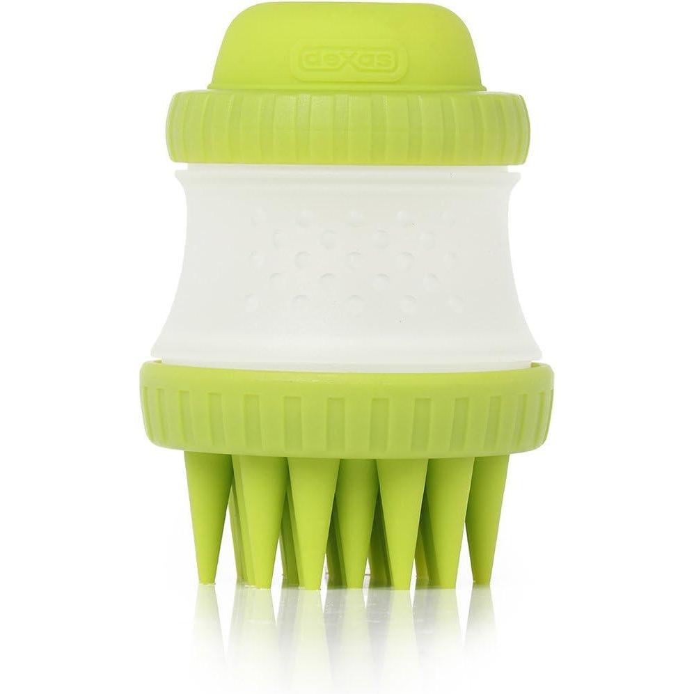 Dexas ScrubBuster Silicone Dog Washing Brush with Built-in Shampoo Reservoir, Pro Blue(Green)