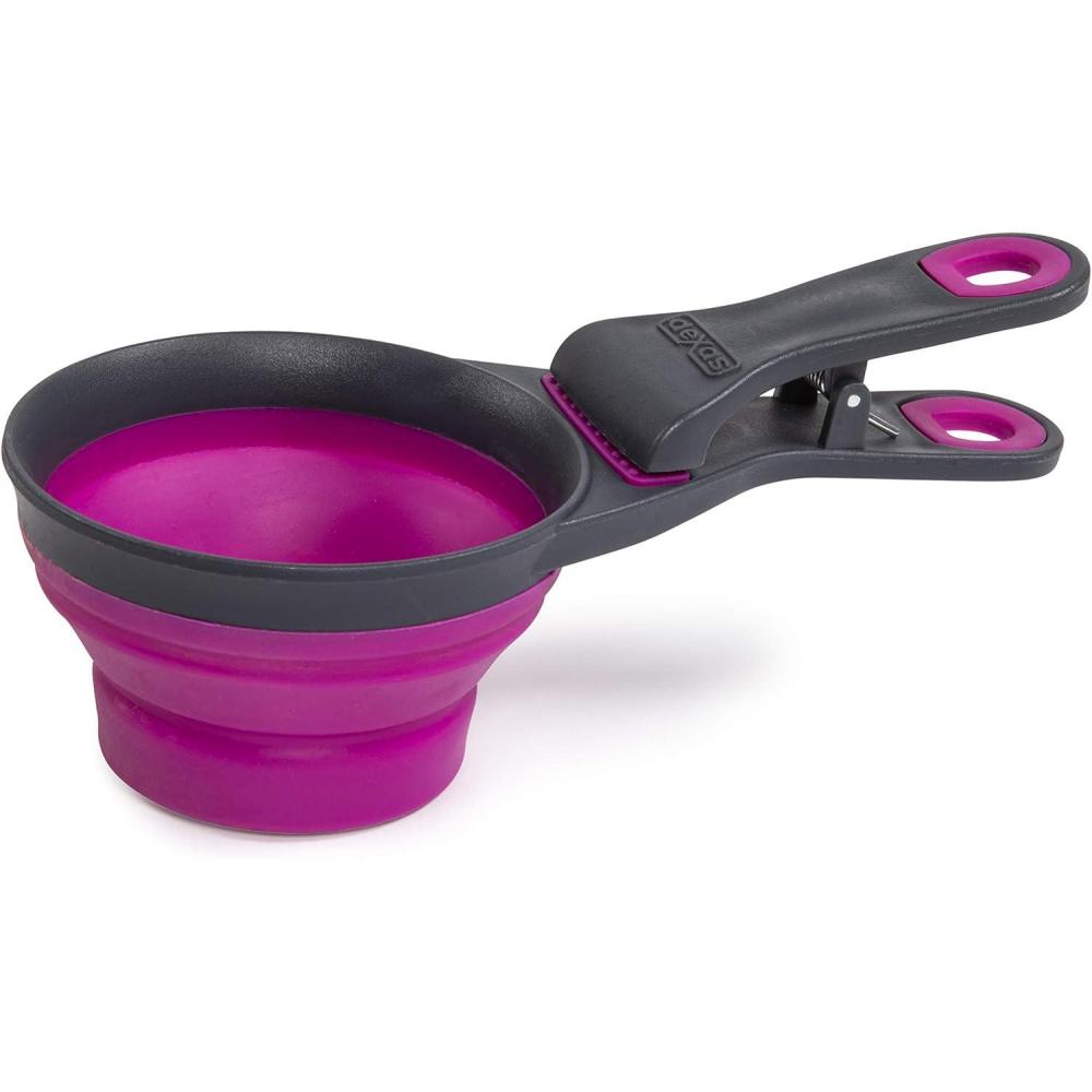 Dexas Popware for Pets Collapsible Klip Scoop, 3 in 1 Design Convenient Measuring Cup, Food Scooper and Bag Clip,1 Cup Capacity Pet Food Scoop, Versatile Food Measuring Cups Portion Control Gray/Green(Fuchsia)