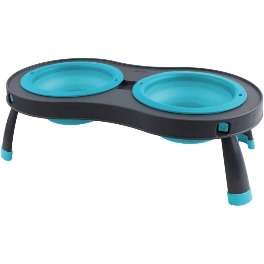 Dexas Pets Double Elevated Pet Feeder, 2.5 Cup Bowls, Pro Blue (PW1104322194)(Gray/Blue)
