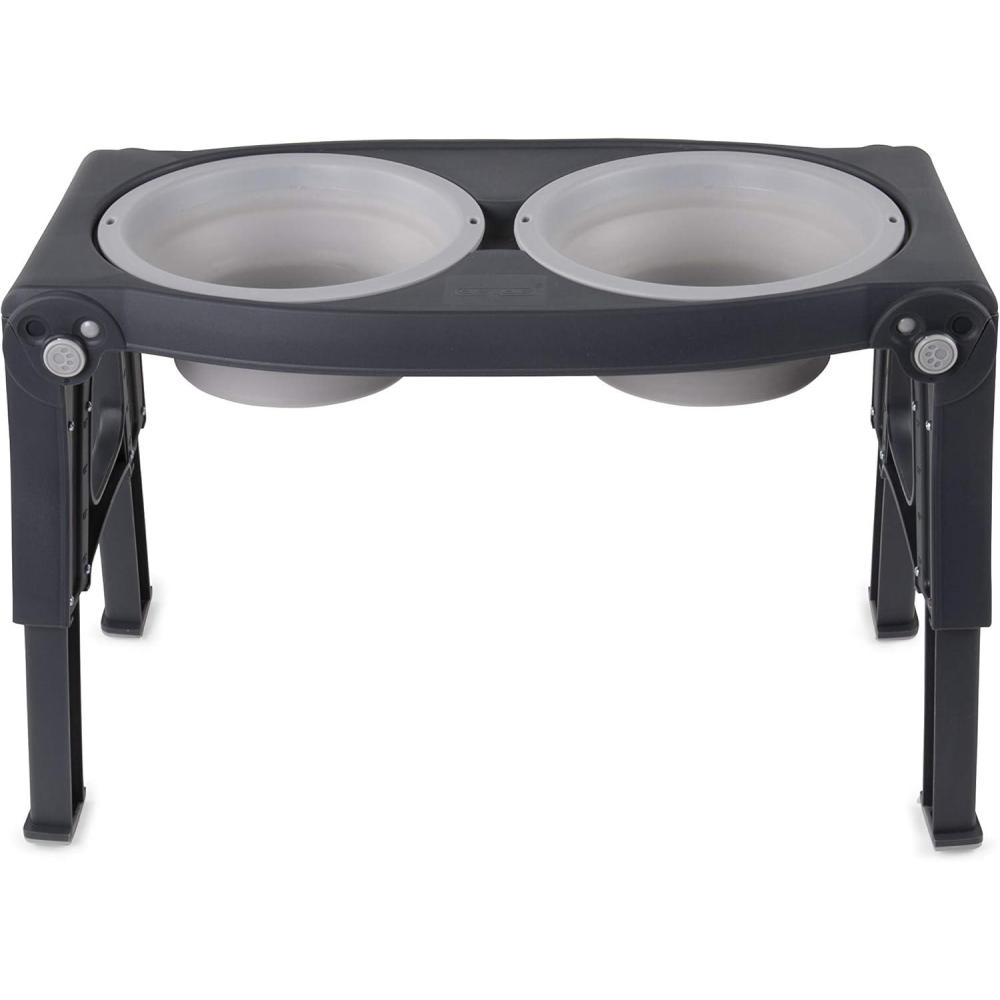 Dexas Pets Adjustable Height Double Pet Feeder with Stainless Steel Bowls(Light Gray)