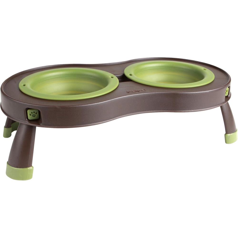 Dexas Popware for Pets Double Elevated Pet Feeder, Large, Gray/Green(Brown/Green)