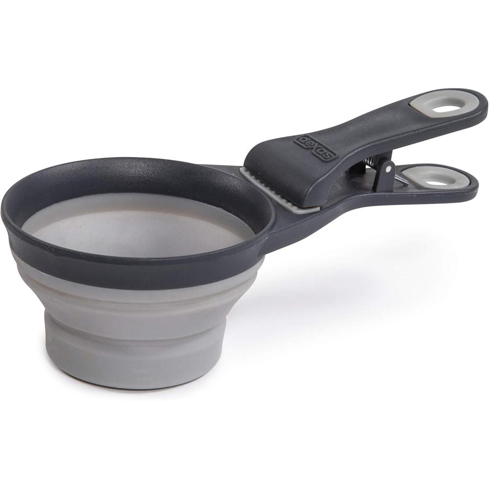Dexas Popware for Pets Collapsible Klip Scoop, 3 in 1 Design Convenient Measuring Cup, Food Scooper and Bag Clip,1 Cup Capacity Pet Food Scoop, Versatile Food Measuring Cups Portion Control Gray/Green(Light Gray)