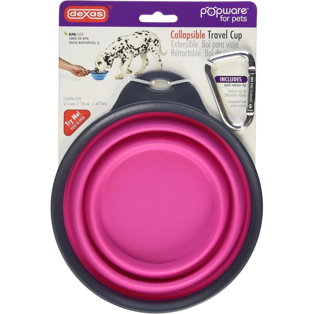 Dexas Popware for Pets Collapsible Travel Cup, Large, Gray/Blue(Gray/Pink)
