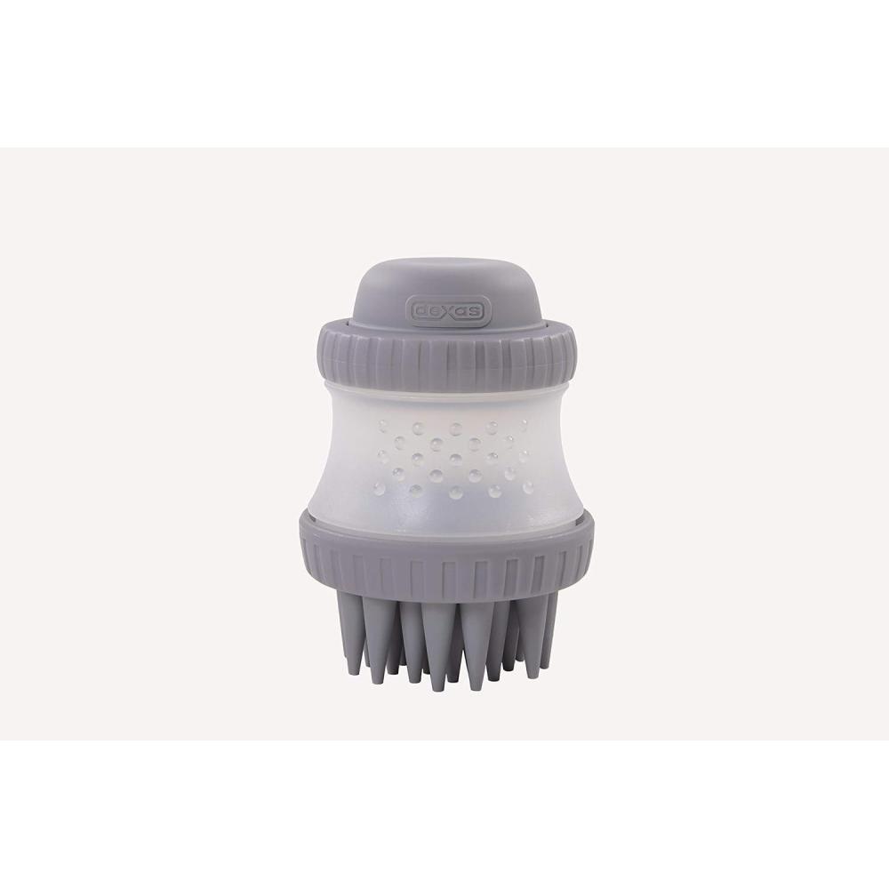 Dexas ScrubBuster Silicone Dog Washing Brush with Built-in Shampoo Reservoir, Pro Blue(Light Gray)