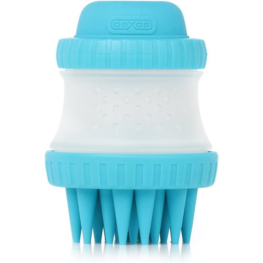 Dexas ScrubBuster Silicone Dog Washing Brush with Built-in Shampoo Reservoir, Pro Blue(Blue)