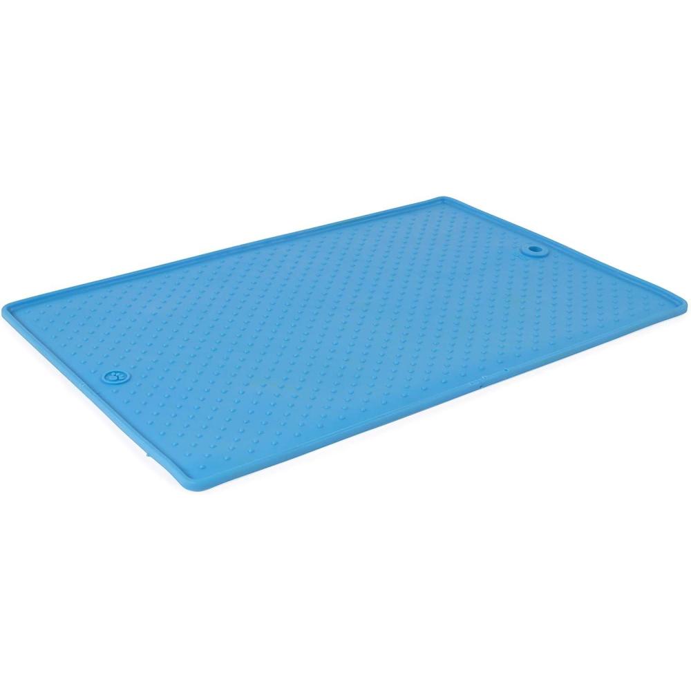 Dexas Pets Grippmat Flexible Non-Slip Pet Placemat/Spill Catcher for Dog Bowls and Cat Bowls, 17 by 23.5 Inches, Gray(Pro Blue)
