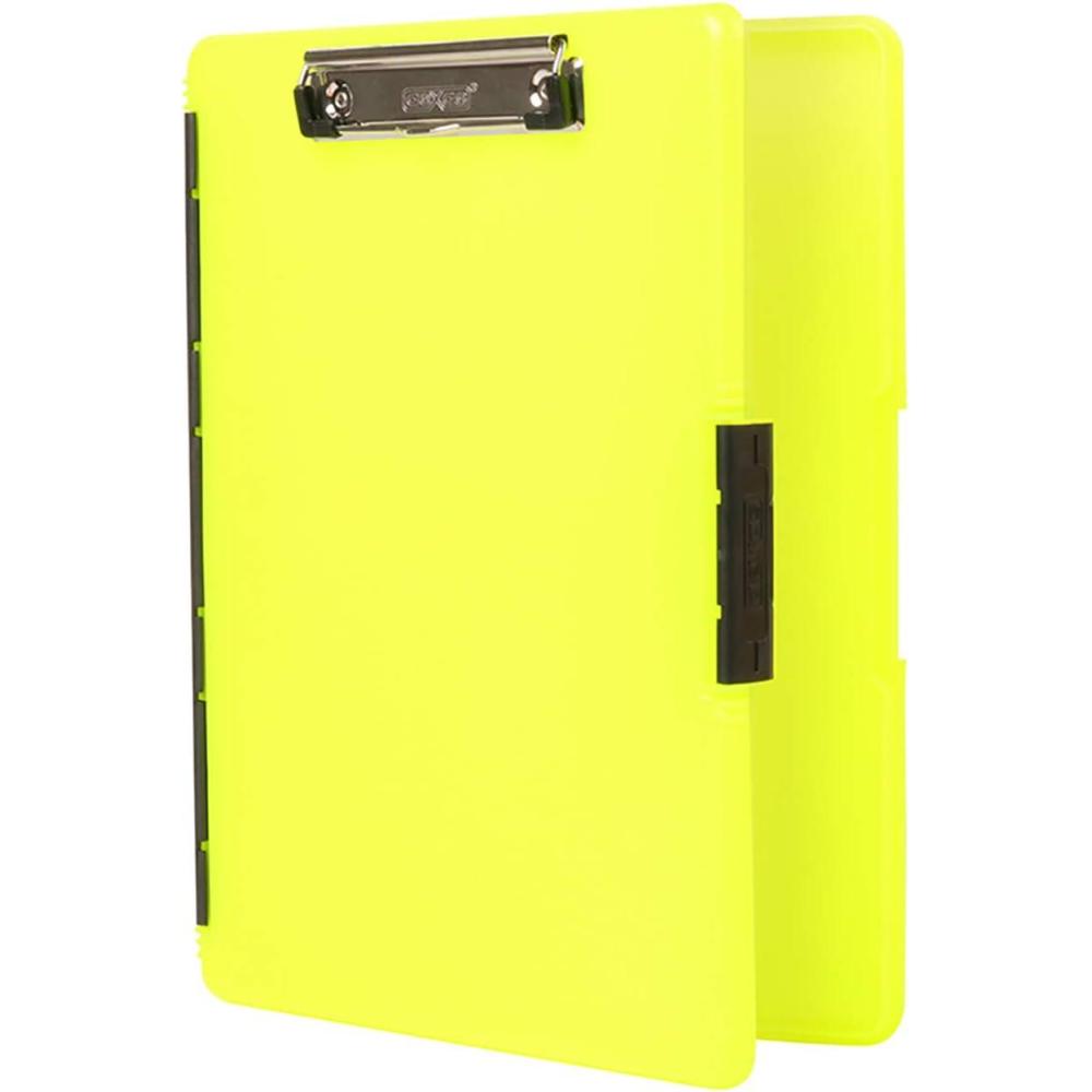 Dexas Slimcase 2 Plastic Clipboard with Storage and Side Opening, Natural Glitter Pink Binding, Office Supplies Clipboards to Organize, A4 Holder, Nursing Clipboards(Neon Yellow)