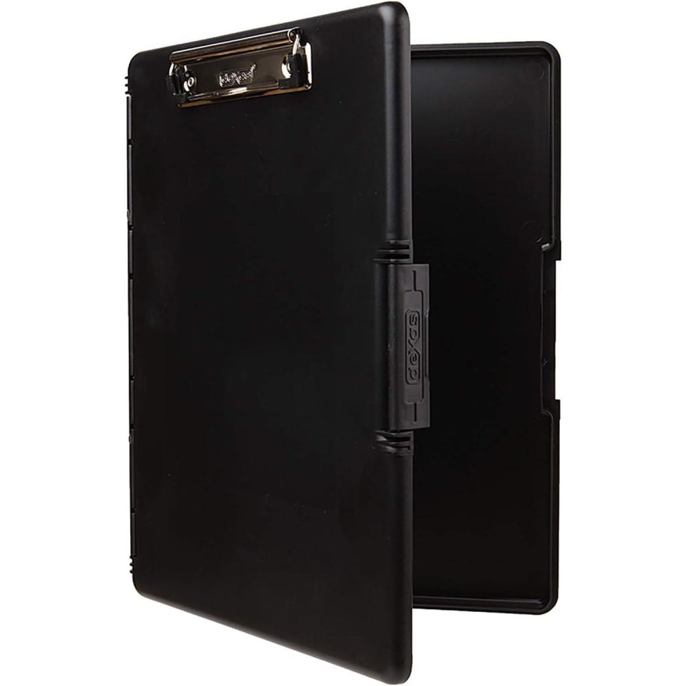 Dexas Slimcase 2 Plastic Clipboard with Storage and Side Opening, Natural Glitter Pink Binding, Office Supplies Clipboards to Organize, A4 Holder, Nursing Clipboards(Black)