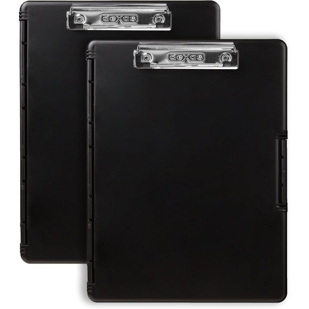 Dexas Slimcase2 Storage Clipboard-2 Pack with Side Opening, Black with Chrome Clip. Organize in Style for Home, School, Work, or Trades. Ideal for Teachers, Nurses, Students, Homeschool.(12.5″ x 9.5″)