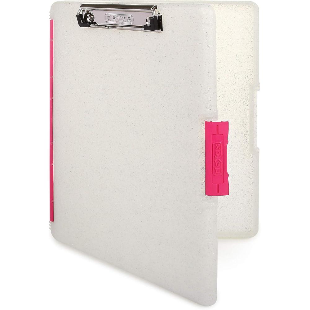 Dexas Slimcase 2 Plastic Clipboard with Storage and Side Opening, Natural Glitter Pink Binding, Office Supplies Clipboards to Organize, A4 Holder, Nursing Clipboards(Natural Glitter Pink Binding)