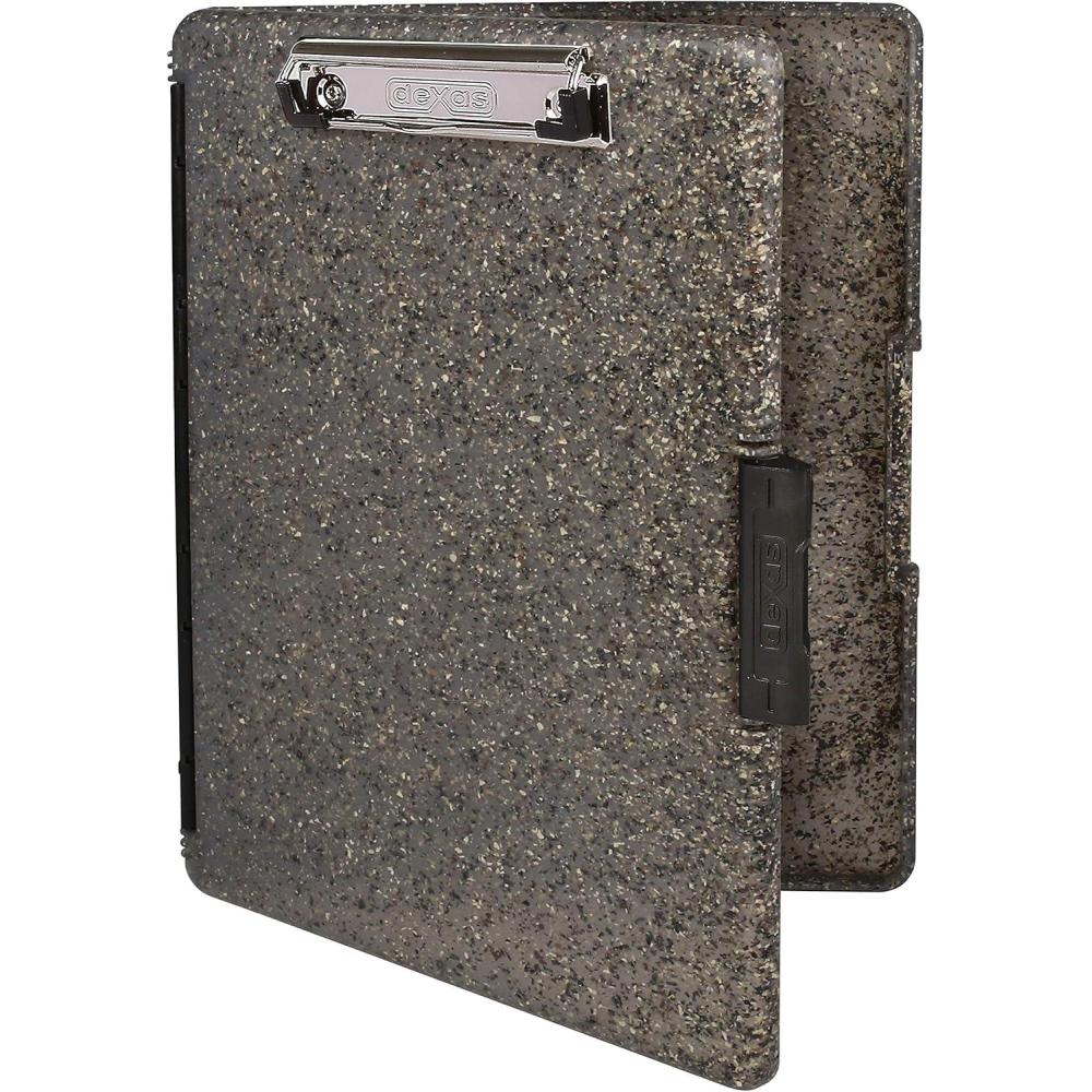 Dexas Slimcase 2 Plastic Clipboard with Storage and Side Opening, Natural Glitter Pink Binding, Office Supplies Clipboards to Organize, A4 Holder, Nursing Clipboards(Heavy Granite)