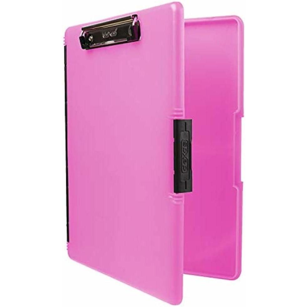 Dexas Slimcase 2 Plastic Clipboard with Storage and Side Opening, Natural Glitter Pink Binding, Office Supplies Clipboards to Organize, A4 Holder, Nursing Clipboards(Neon Pink)