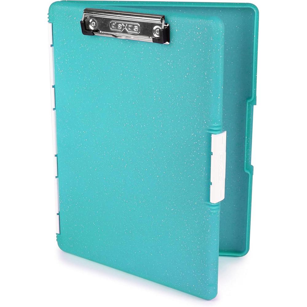 Dexas Slimcase 2 Plastic Clipboard with Storage and Side Opening, Natural Glitter Pink Binding, Office Supplies Clipboards to Organize, A4 Holder, Nursing Clipboards(Teal Glitter)
