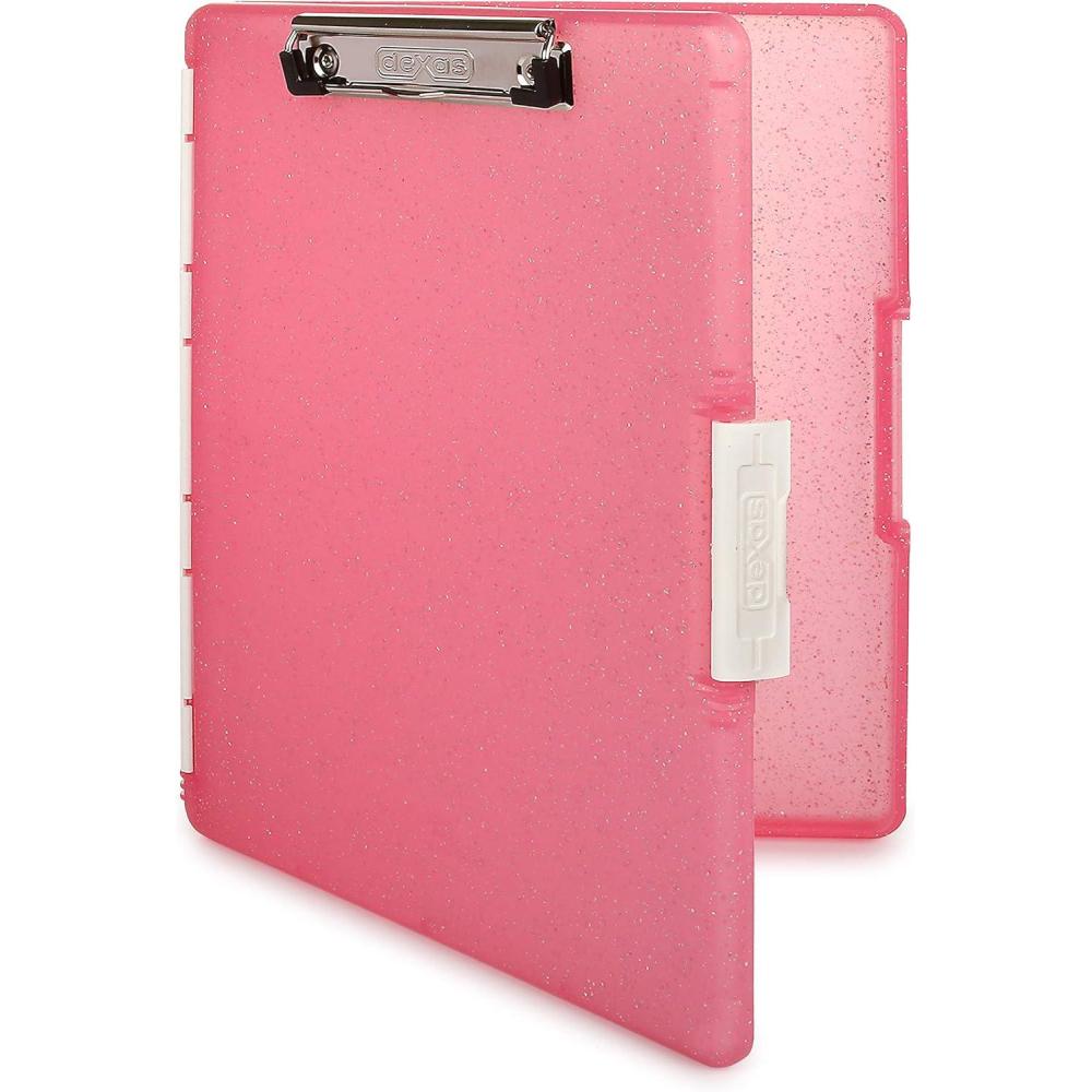 Dexas Slimcase 2 Plastic Clipboard with Storage and Side Opening, Natural Glitter Pink Binding, Office Supplies Clipboards to Organize, A4 Holder, Nursing Clipboards(Pink Glitter)