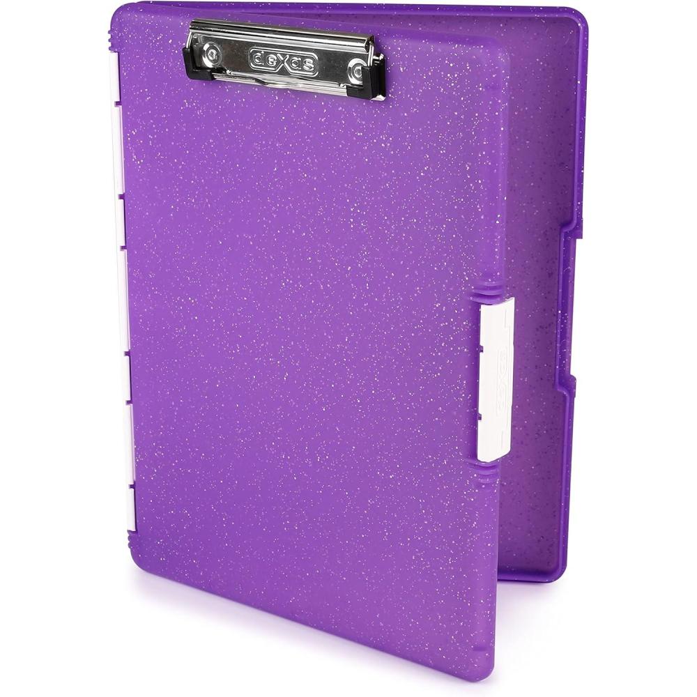 Dexas Slimcase 2 Plastic Clipboard with Storage and Side Opening, Natural Glitter Pink Binding, Office Supplies Clipboards to Organize, A4 Holder, Nursing Clipboards(Purple Glitter)