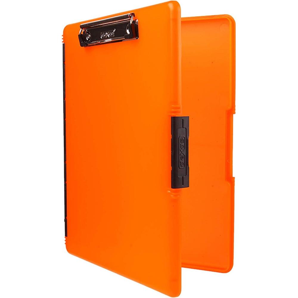 Dexas Slimcase 2 Plastic Clipboard with Storage and Side Opening, Natural Glitter Pink Binding, Office Supplies Clipboards to Organize, A4 Holder, Nursing Clipboards(Neon Orange)